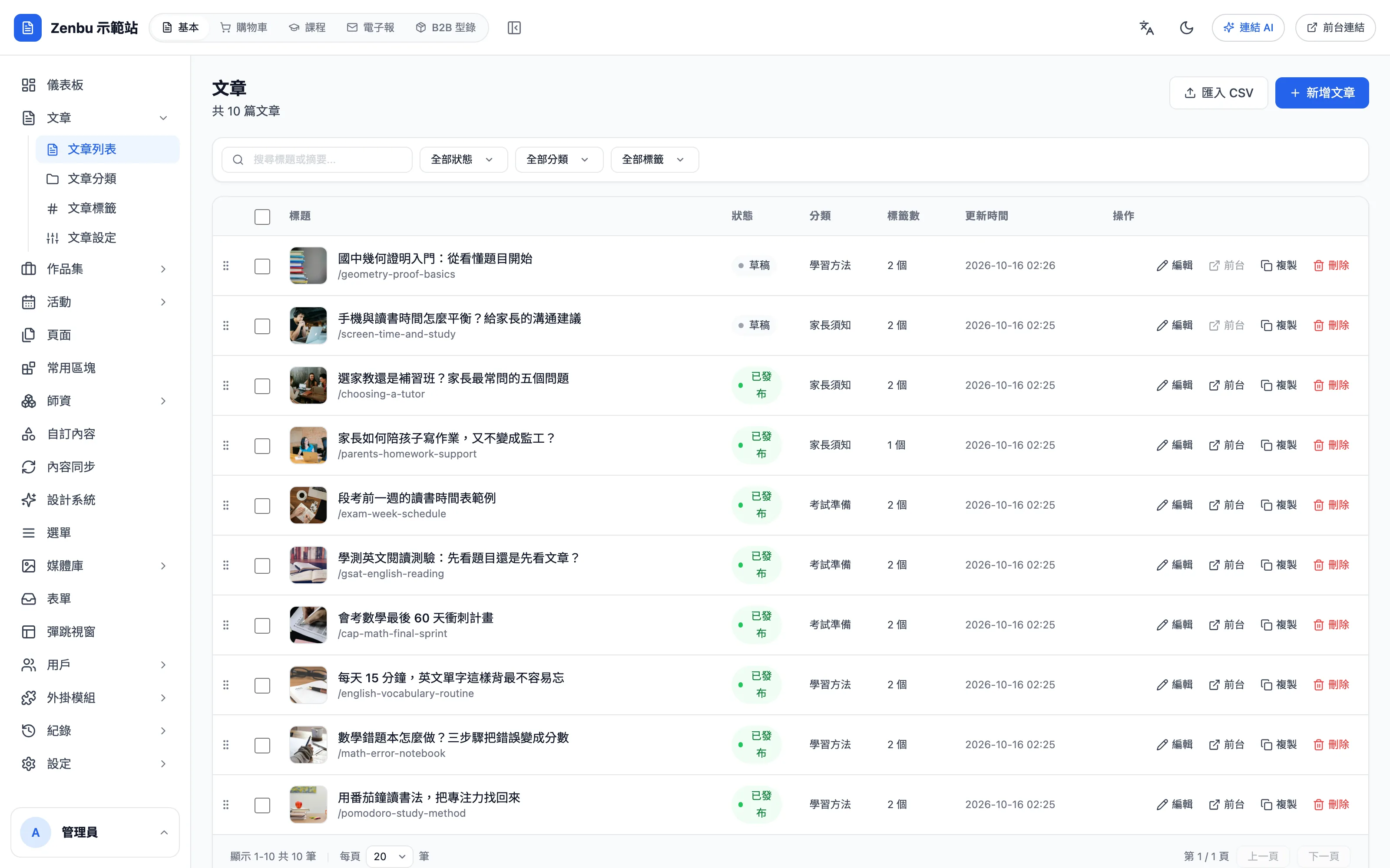 後台整體版面